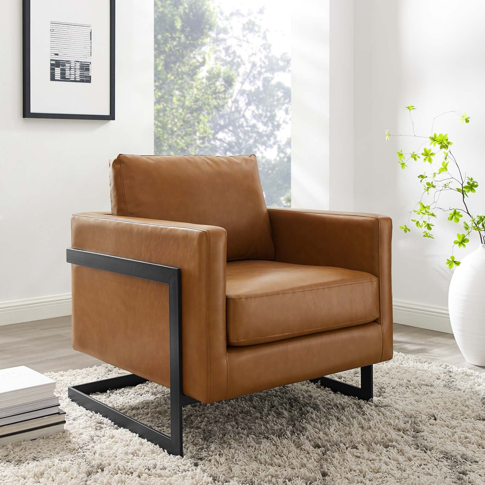 Drift Lounge Chair in Tan Vegan Leather Sillou